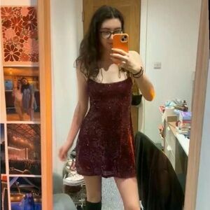 Bershka Velvet Mini Dress in Deep Burgundy